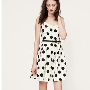 LOFT Dress White Black Polka Dot straps Cut OutBack Cotton Fit & Flare
